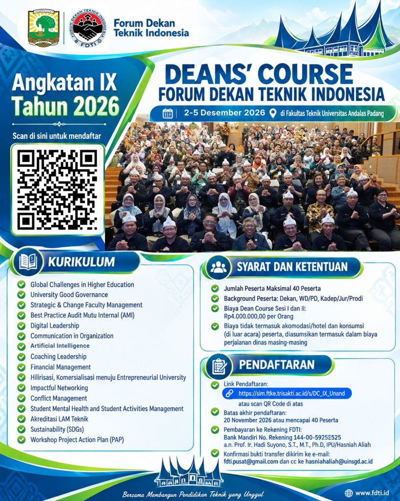 FDTI Buka Pendaftaran Deans’ Course Angkatan IX Tahun 2026 di Universitas Andalas FDTI Buka Pendaftaran Deans’ Course Angkatan IX Tahun 2026 di Universitas Andalas